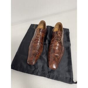 Stefano Castelli Shoes Mens Size 42 Brown Italian Leather Lace Up Exotic Dress